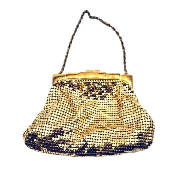 Whiting & Davis Vintage Bag Gold Mesh Evening Handbag With Rhinestone Clasp & Ch - Picture 3 of 10